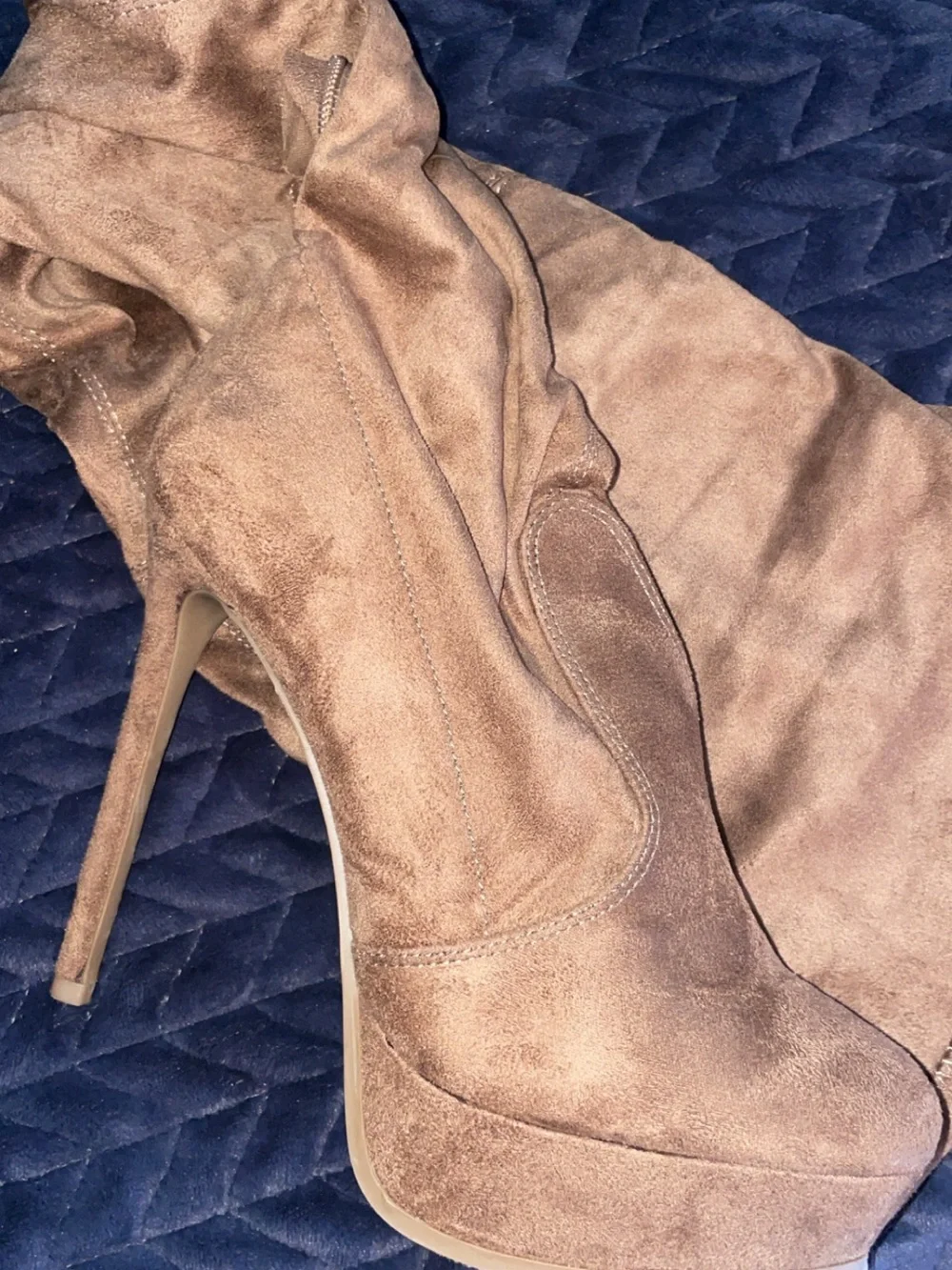 Fashion Nova Beige Suede Over-the-Knee Platform Stiletto Boots